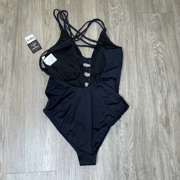 Bar III Women's Black Sunset Solids Strappy Ladder Plunge One-Piece Swimsuit - Picture 3 of 3